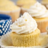 cupcakes with buttercream frosting and coconut shredded on top.