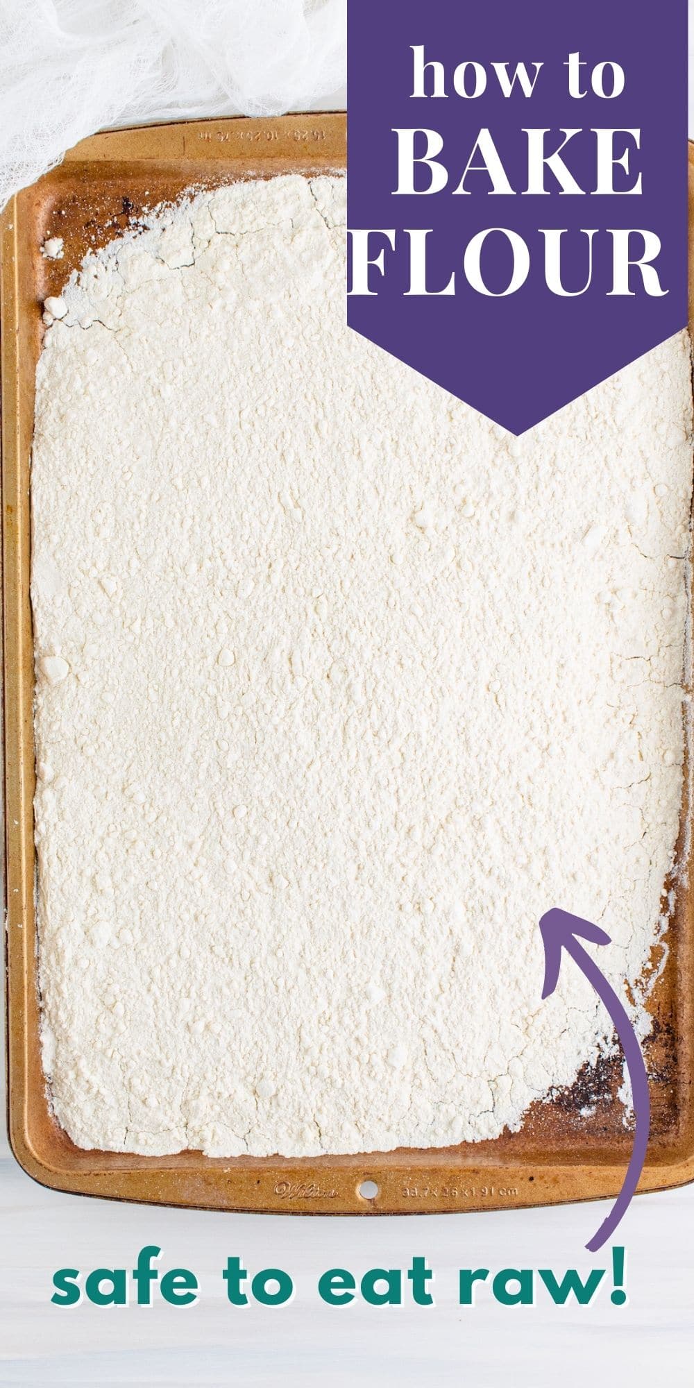Overhead shot of flour spread out on a baking sheet with blog title text