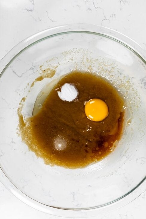 cookie mixture with egg and baking soda.