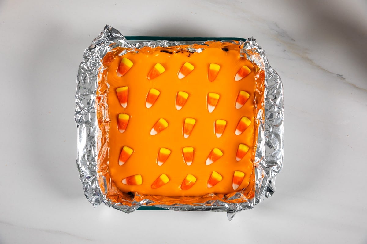 process shot of halloween fudge.