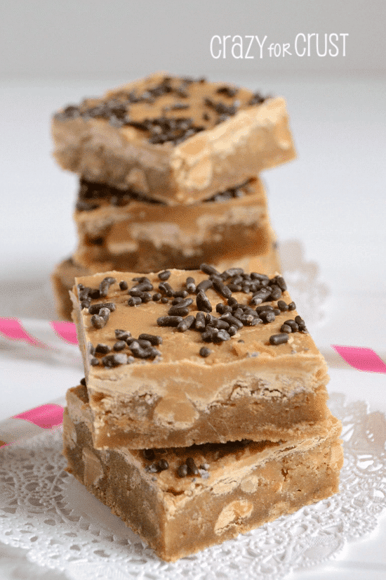 Nutter Butter Butterscotch Blondies by www.www.crazyforcrust.com | A blondie filled with Nutter Butter Cookies and peanut butter chips, topped with butterscotch! nutter butter butterscotch blondies